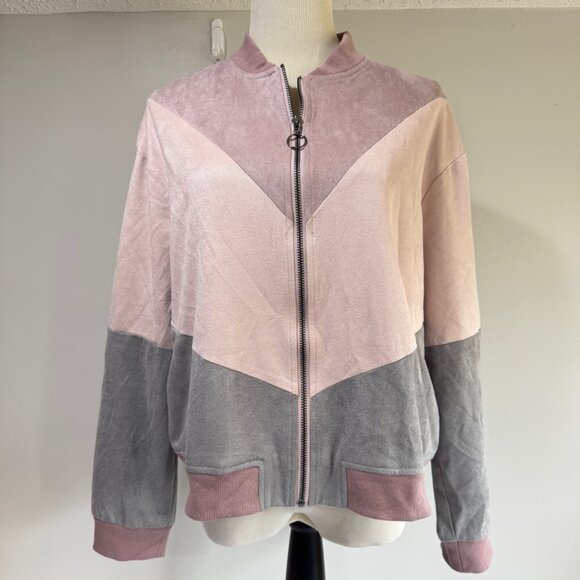 PAPER CRANE Tonal Chevron Color Block Bomber Jacket - Picture 3 of 10